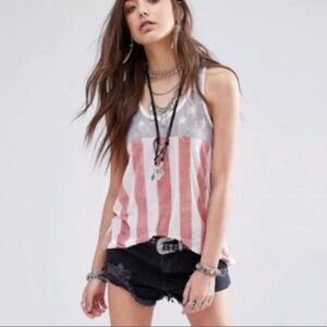 Ralph Lauren Denim & Supply American Flag White Lace Sheer Tank Top Red Blue L